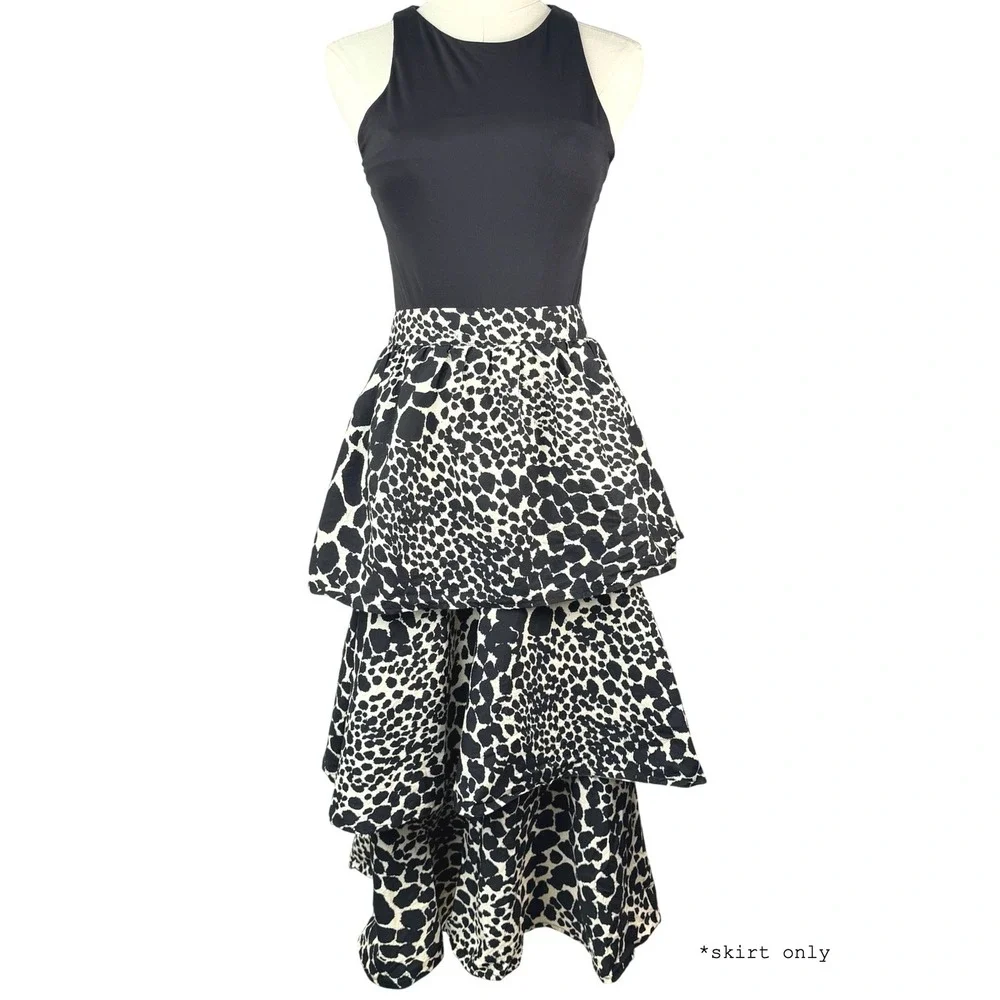 Who What Wear Women Black White Animal Print Tiered Midi Skirt Size 10 Cotton